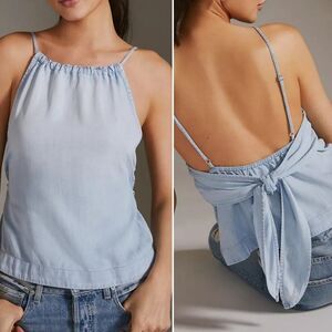 Anthropologie Cloth & Stone Light Denim Blue Bow Back Halter Top Medium